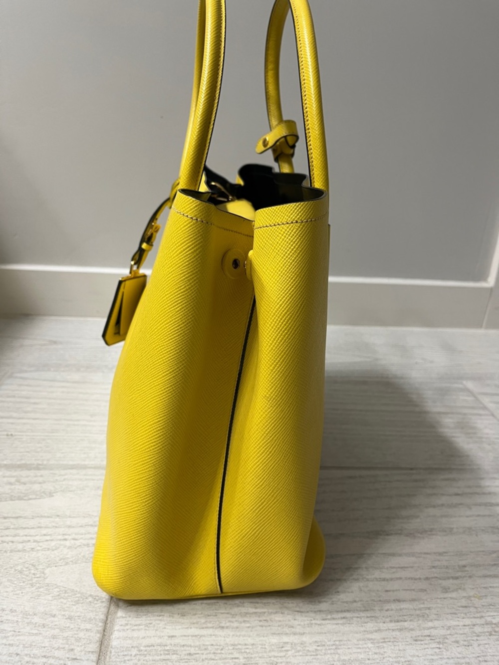 Prada Saffiano Leather Yellow Double Handle Tote - Picture 8 of 9